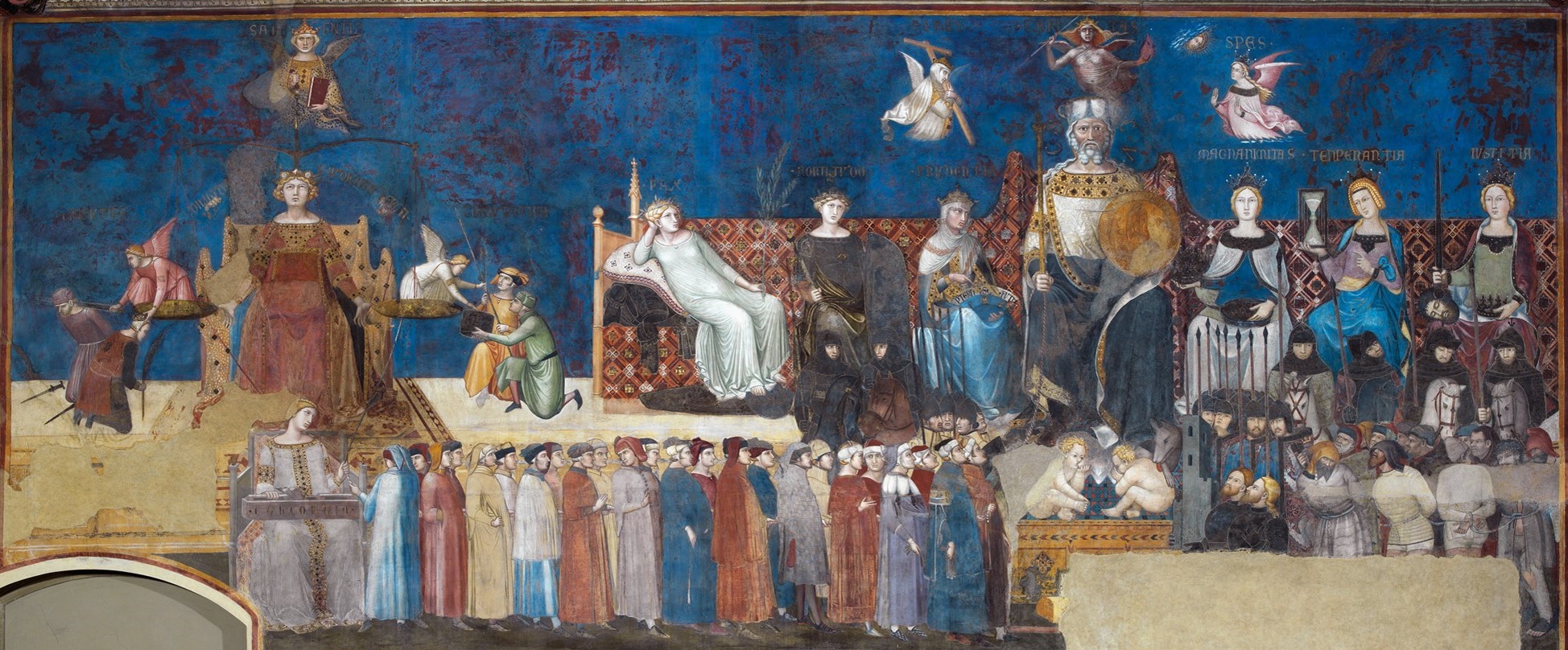 affresco Allegoria del Buon Governo, 1338-1339, Ambrogio Lorenzetti,  Sala della Pace, Palazzo Pubblico, Siena